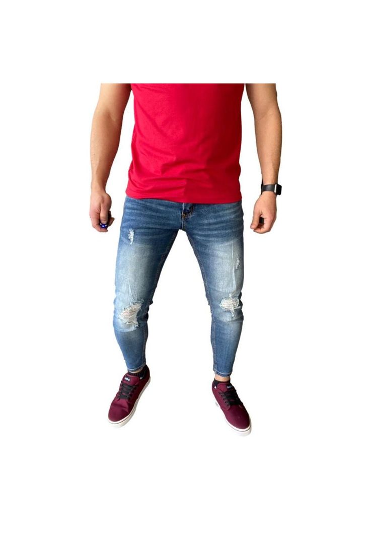 Jeans Súper Slim Fit Destroyed Azul Focalizado-2