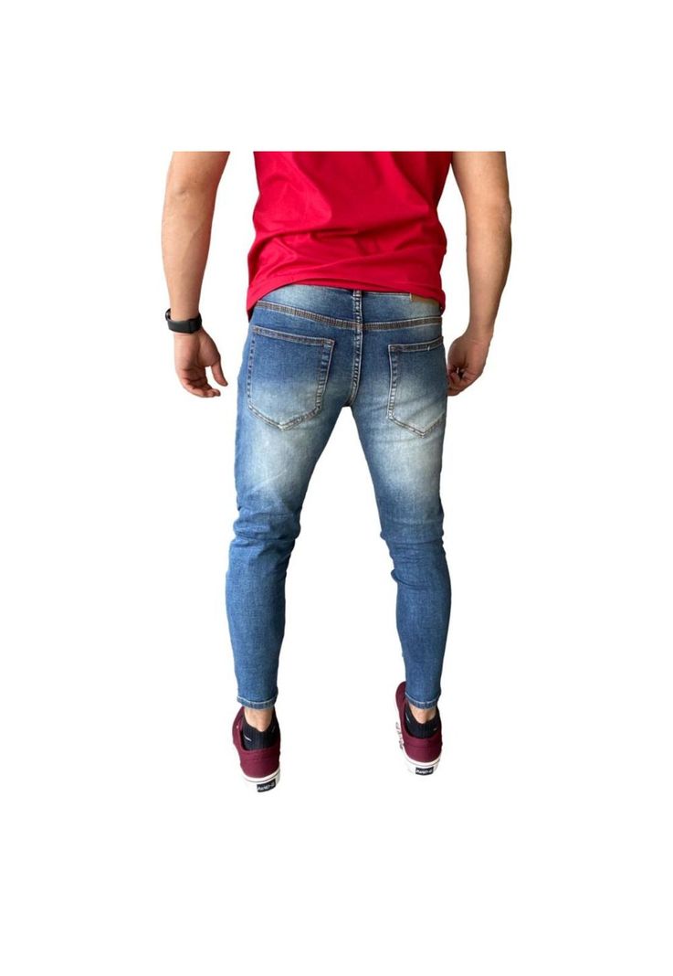 Jeans Súper Slim Fit Destroyed Azul Focalizado-3