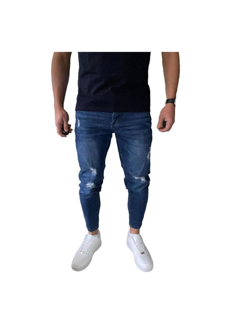 Jeans Destroyed Súper Slim Fit Azul Oscuro-0