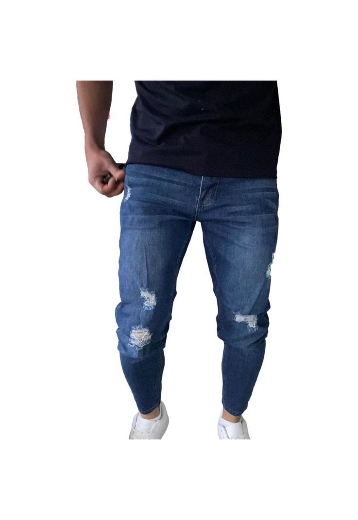 Jeans Destroyed Súper Slim Fit Azul Oscuro-1