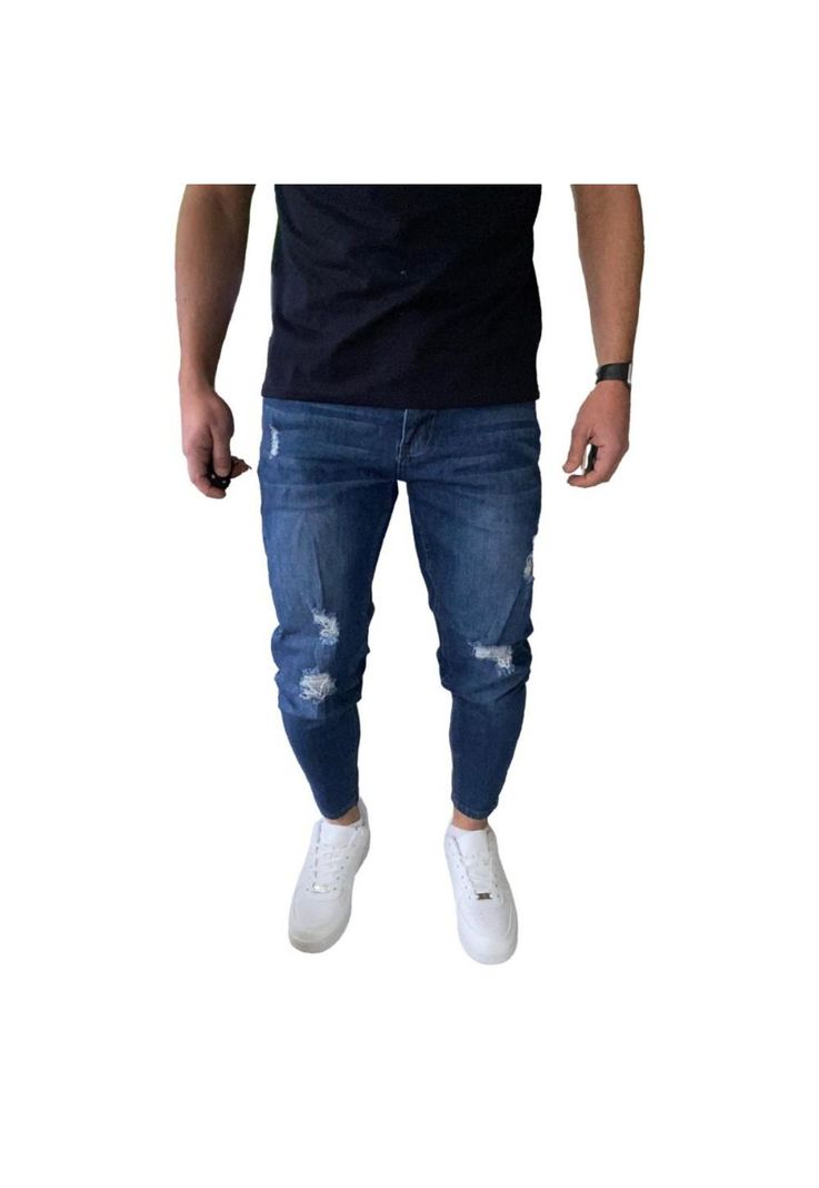 Jeans Destroyed Súper Slim Fit Azul Oscuro-3