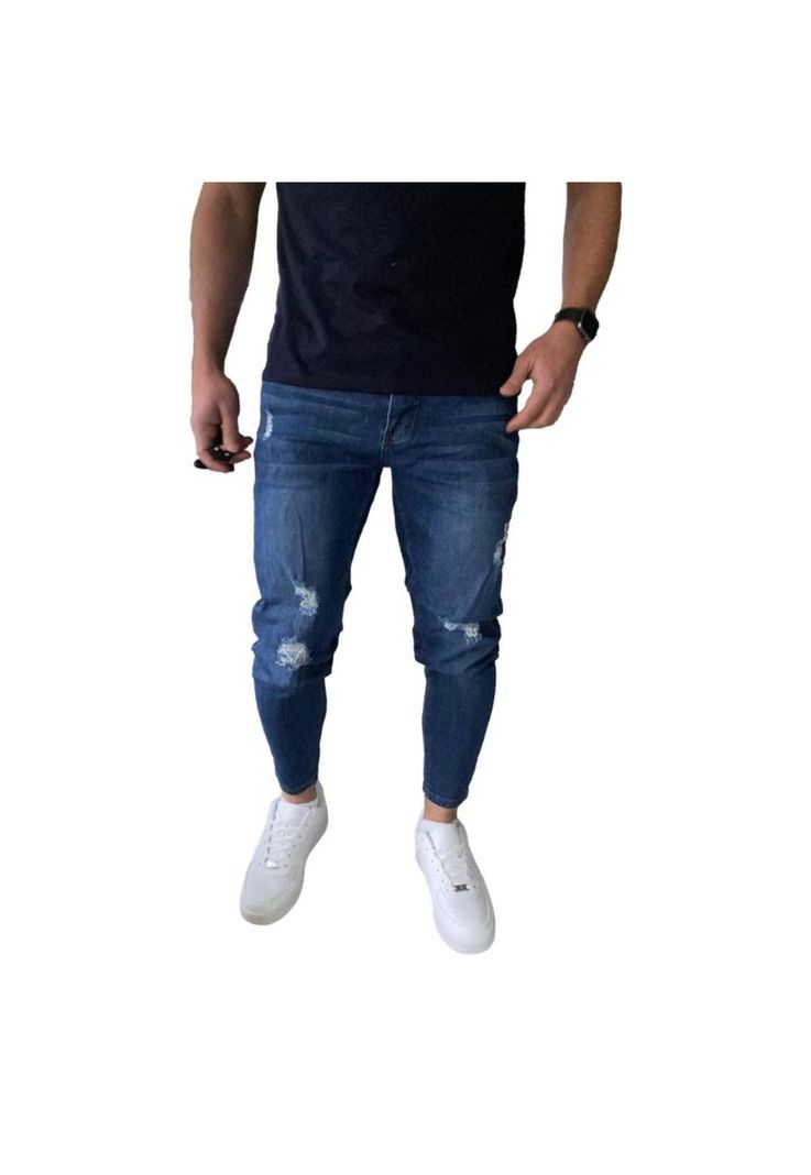 Jeans Destroyed Súper Slim Fit Azul Oscuro-4