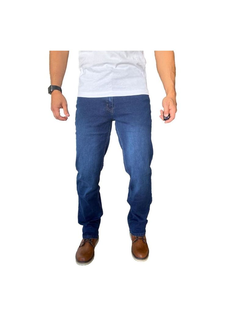 Jeans Elasticados Straight Fit Semirectos Azul 42