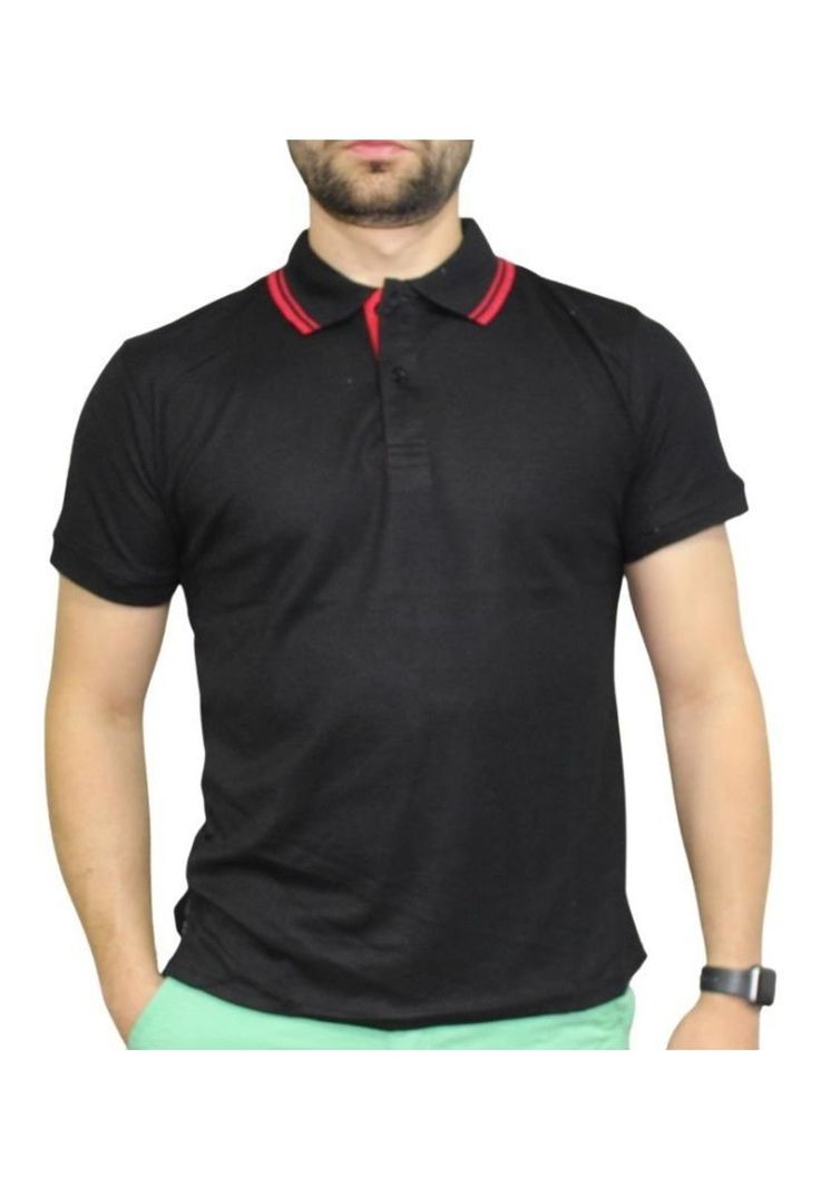 Polera Cuello Pique Ajustada Negro S