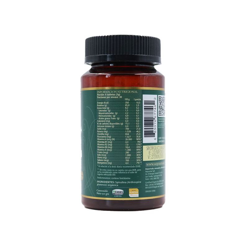 Spirulina Beauty 500 mg x 180 Tabletas - Aquasolar-1