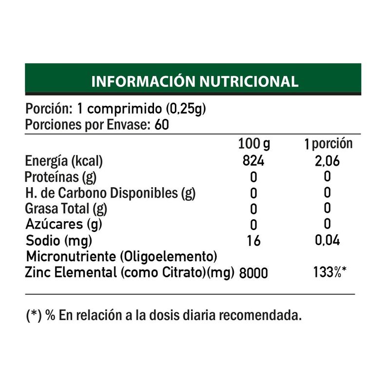 Zinc citrato x60 comprimidos, FDC-3