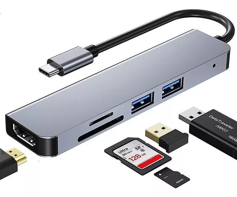 Adaptador Hub Type C 5 En 1 Usb 3.0 Hdmi 4k Multipuerto Usb-0