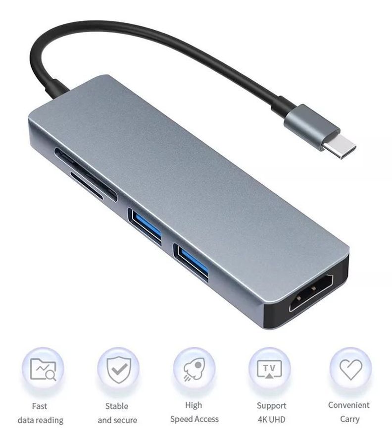 Adaptador Hub Type C 5 En 1 Usb 3.0 Hdmi 4k Multipuerto Usb-4