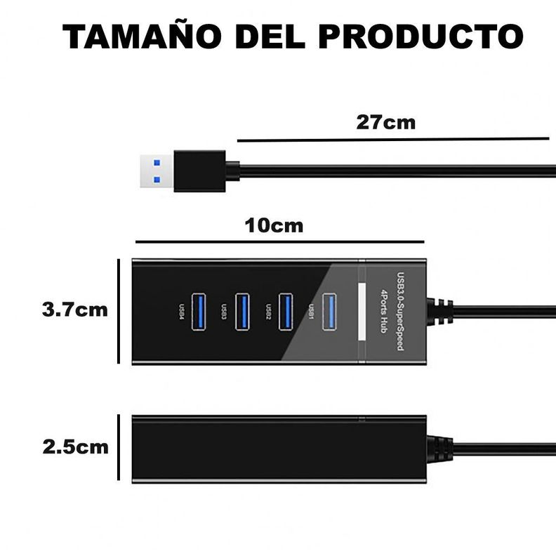 Hub 4 Puertos Multi Usb 3.0 Indicador Luz Led Adaptador-5