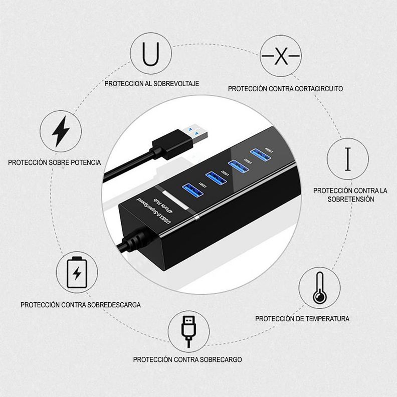 Hub 4 Puertos Multi Usb 3.0 Indicador Luz Led Adaptador-6