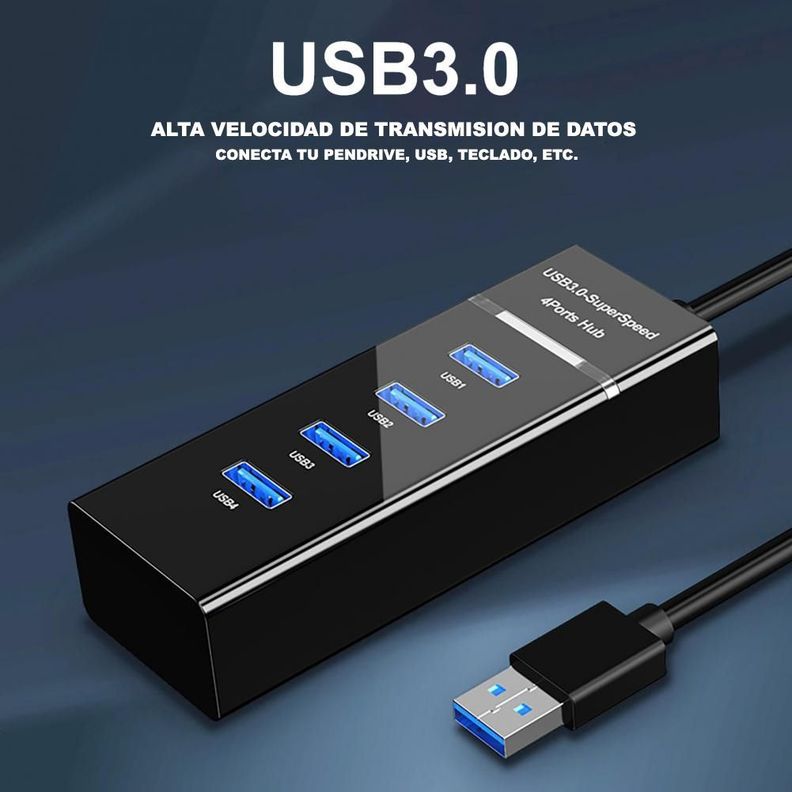 Hub 4 Puertos Multi Usb 3.0 Indicador Luz Led Adaptador-7