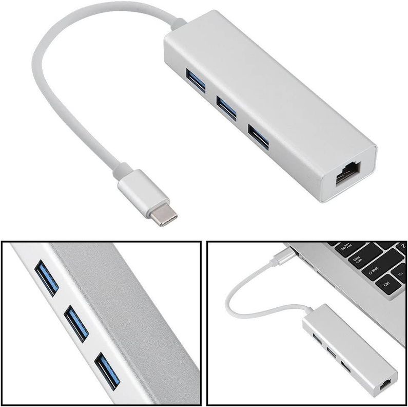 Adaptador Hub 3 Puertos Usb Type C Ethernet Rj45 3 Usb A 3.0-3