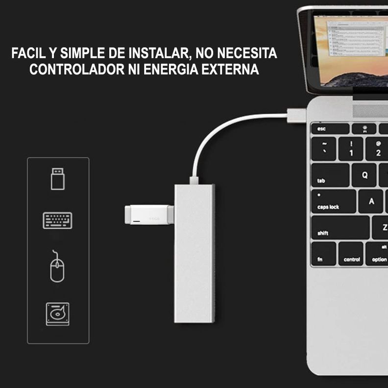 Adaptador Hub 3 Puertos Usb Type C Ethernet Rj45 3 Usb A 3.0-7