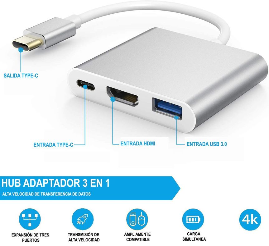Adaptador Hub Tipo C Usb C A Hdmi 4k Usb 3.0 Tipo C Notebook-2