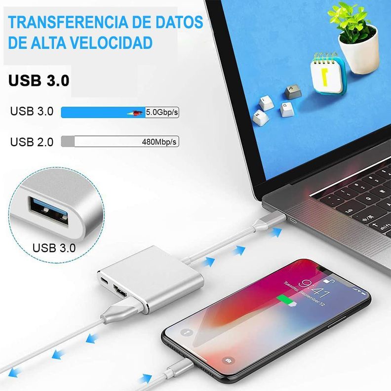 Adaptador Hub Tipo C Usb C A Hdmi 4k Usb 3.0 Tipo C Notebook-3