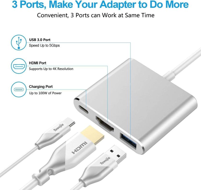 Adaptador Hub Tipo C Usb C A Hdmi 4k Usb 3.0 Tipo C Notebook-4