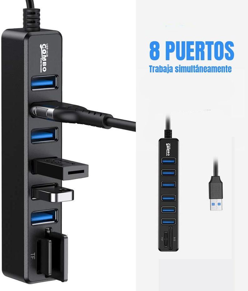 Hub 6 Puertos Multi Usb 3.0 Adaptador Con Lector Tarjeta Sd-2