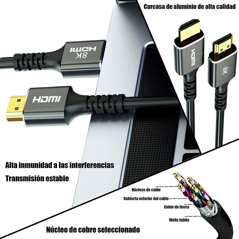 Cable Hdmi 8k De 3 Metros Ultra Hd V2.1 De Alta Velocidad-4