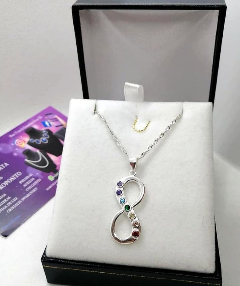 Collar Infinito con circones 7 Chakras  Plata Ley 925 - Joyeria Hermosi-1
