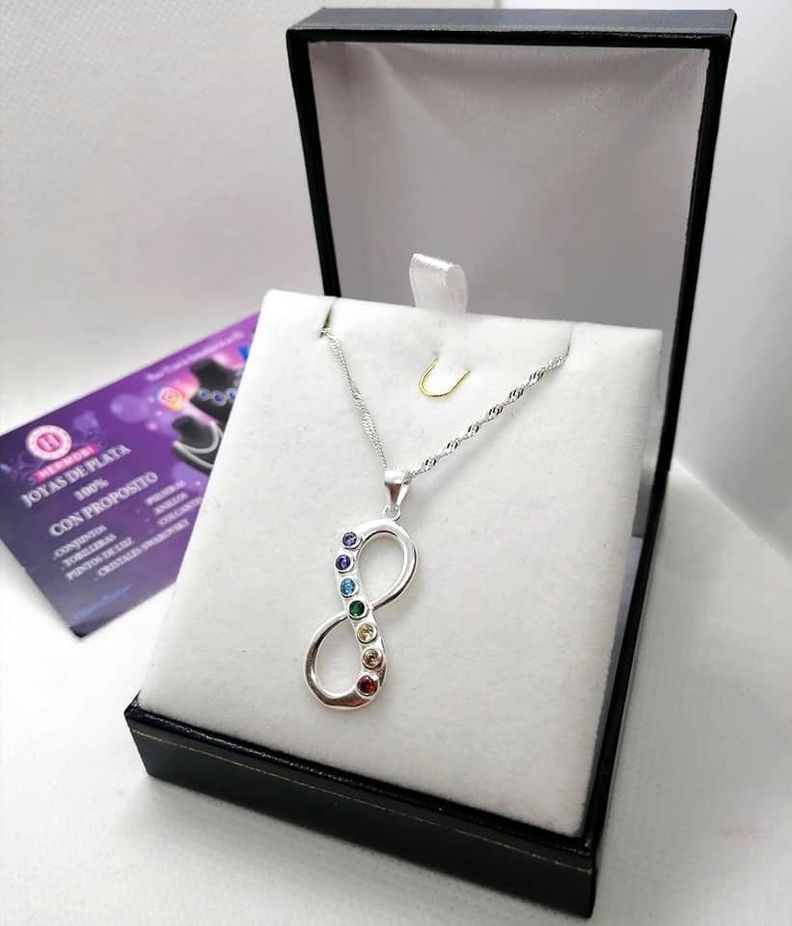 Collar Infinito con circones 7 Chakras  Plata Ley 925 - Joyeria Hermosi-0