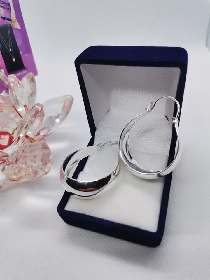 Aros Argollas estilo Bote 28 mm -  Plata Ley 925 - Joyeria Hermosi-2