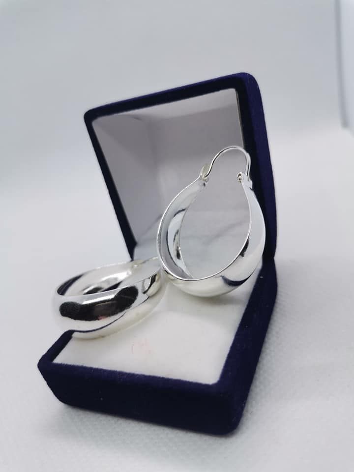 Aros Argollas estilo Bote 28 mm -  Plata Ley 925 - Joyeria Hermosi-0