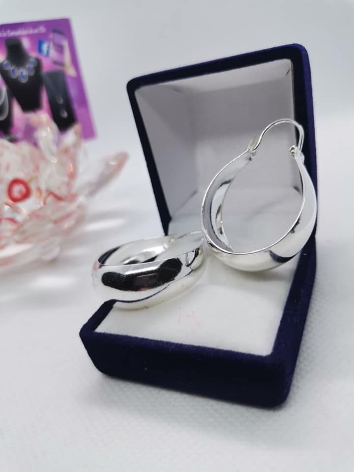 Aros Argollas estilo Bote 28 mm -  Plata Ley 925 - Joyeria Hermosi-1