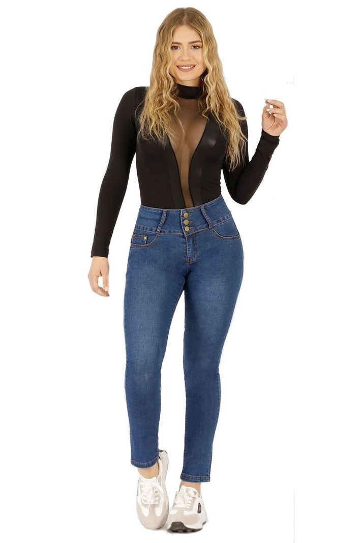 Jeans Mujer Push Up Levanta Cola Corte Colombiano Tiro Alto Calce Perfecto Full Elasticados-0