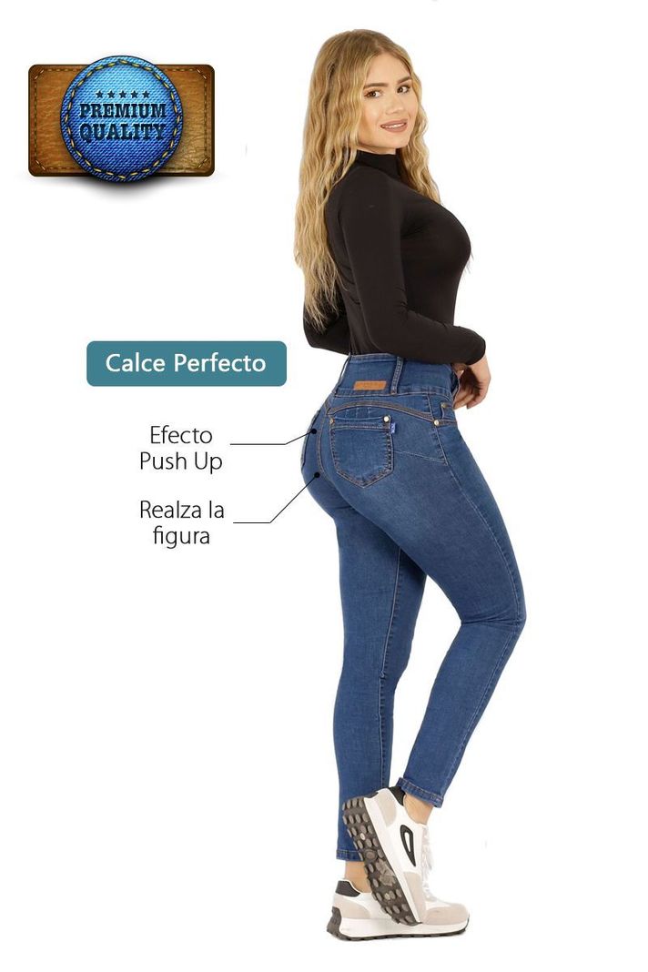 Jeans Mujer Push Up Levanta Cola Corte Colombiano Tiro Alto Calce Perfecto Full Elasticados-1