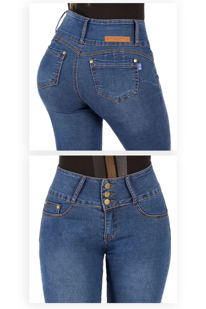 Jeans Mujer Push Up Levanta Cola Corte Colombiano Tiro Alto Calce Perfecto Full Elasticados-4