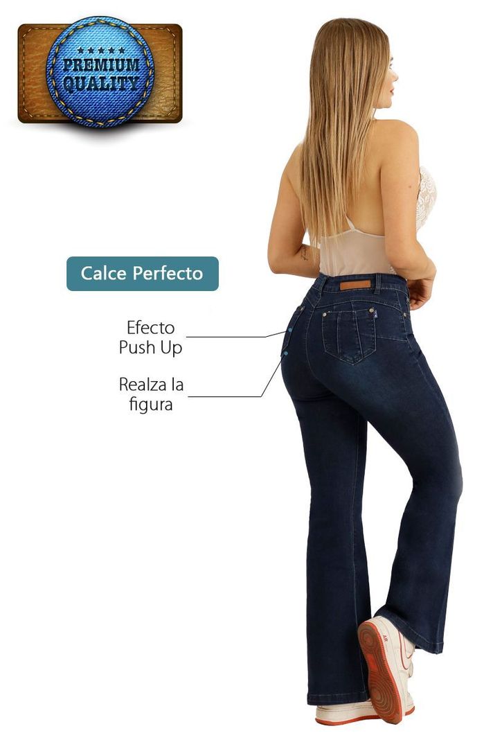 Jeans Flare Push Up Acampanado Levanta Cola Corte Colombiano Escultor -1