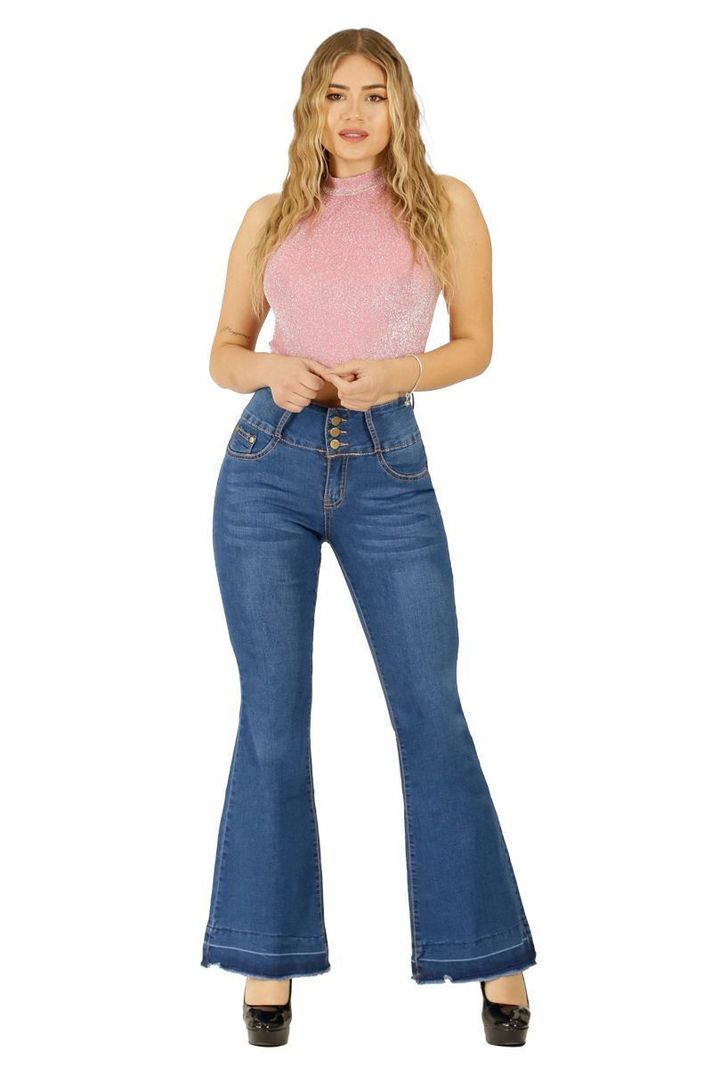 Jeans Flare Push Up Acampanado Levanta Cola Corte Colombiano Escultor