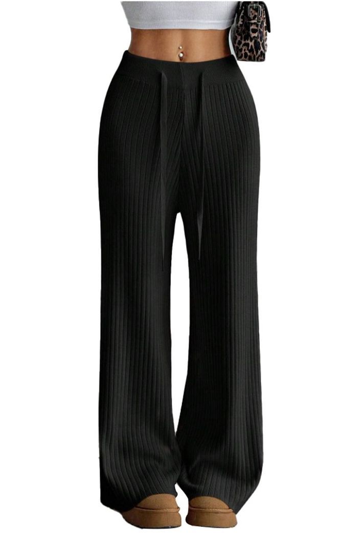 Pantalón Casual Lanilla Tejido Palazzo Elasticado Wideleg Tiro Alto-0