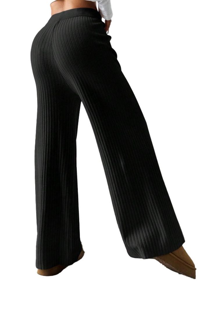 Pantalón Casual Lanilla Tejido Palazzo Elasticado Wideleg Tiro Alto-1