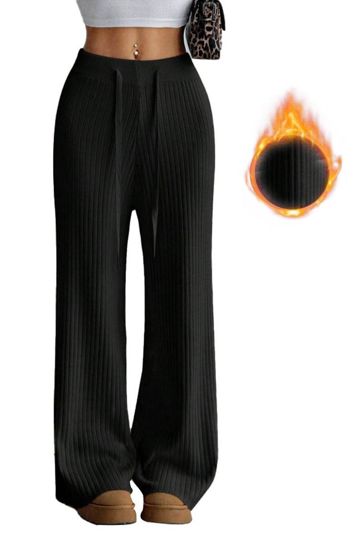 Pantalón Casual Lanilla Tejido Palazzo Elasticado Wideleg Tiro Alto-3