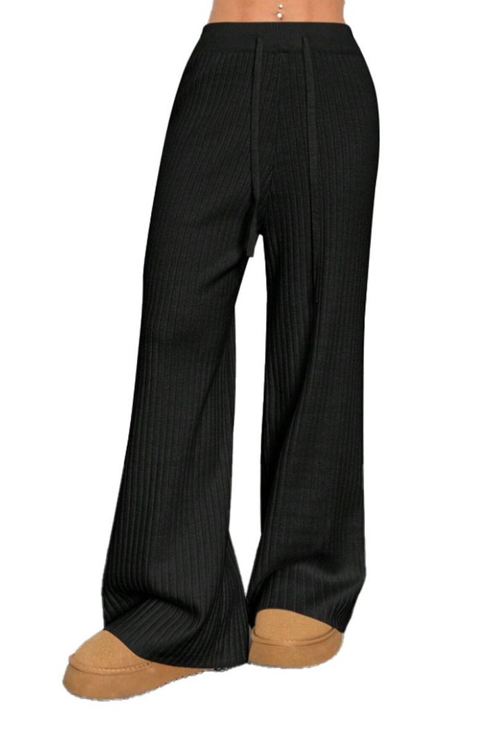 Pantalón Casual Lanilla Tejido Palazzo Elasticado Wideleg Tiro Alto-4