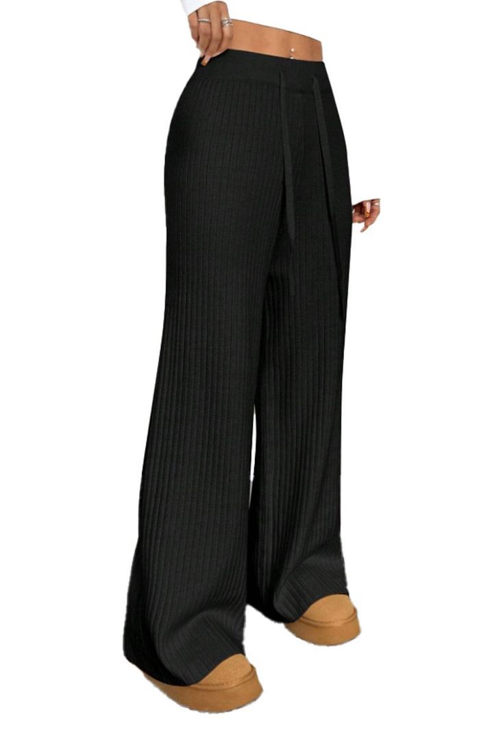 Pantalón Casual Lanilla Tejido Palazzo Elasticado Wideleg Tiro Alto-5