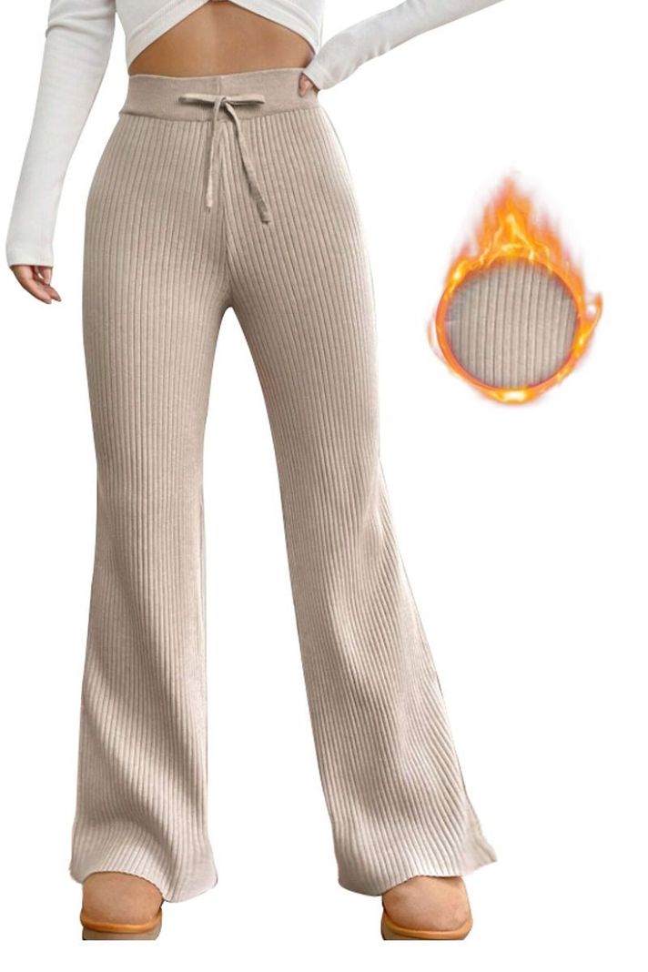 Pantalón Lanilla Tejido Palazzo Elasticado Wideleg Tiro Alto-1