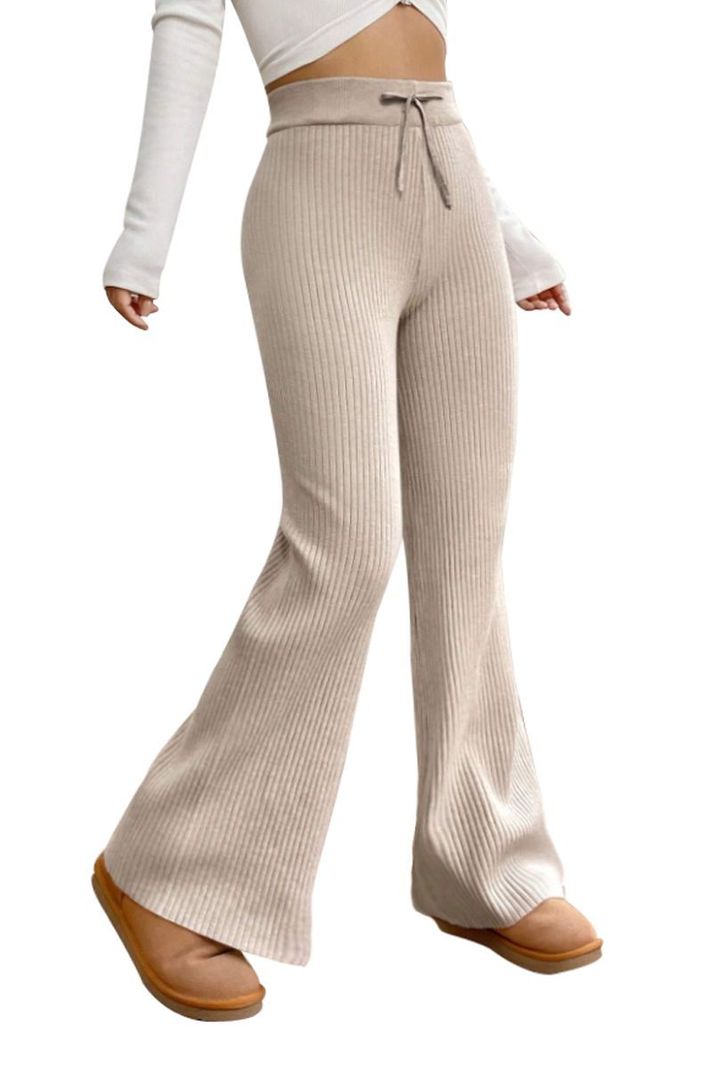 Pantalón Lanilla Tejido Palazzo Elasticado Wideleg Tiro Alto-2