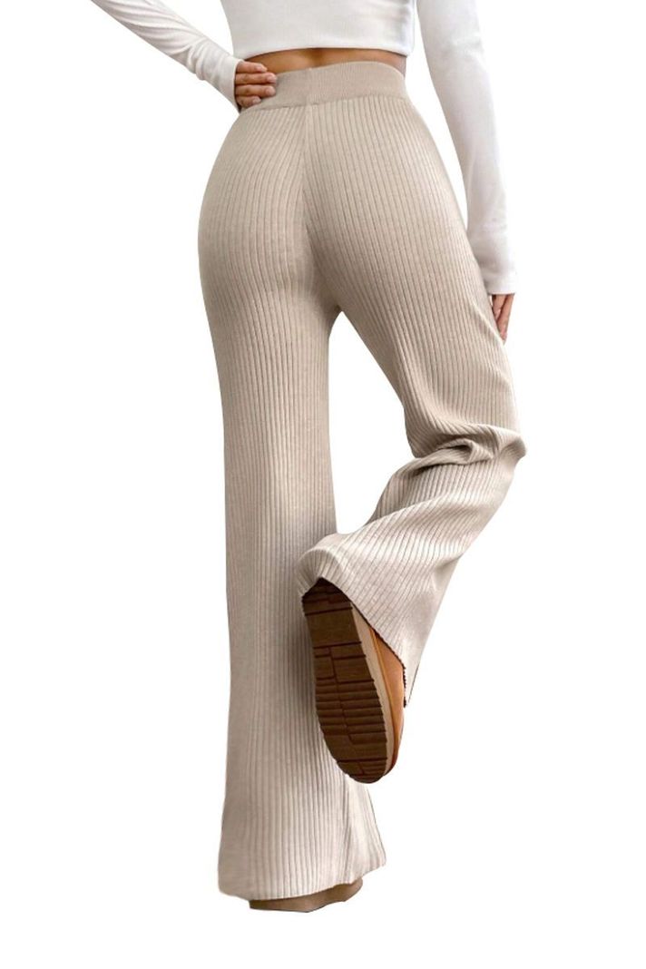 Pantalón Lanilla Tejido Palazzo Elasticado Wideleg Tiro Alto-3