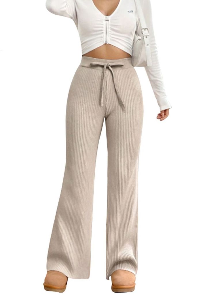 Pantalón Lanilla Tejido Palazzo Elasticado Wideleg Tiro Alto-4