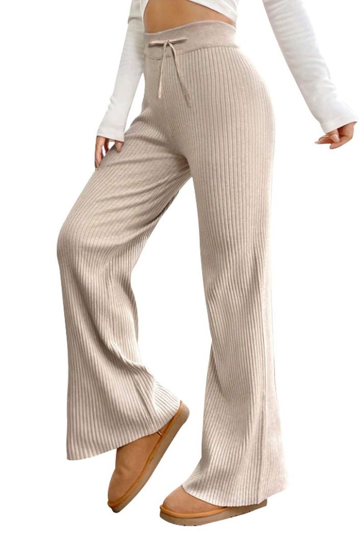 Pantalón Lanilla Tejido Palazzo Elasticado Wideleg Tiro Alto-5