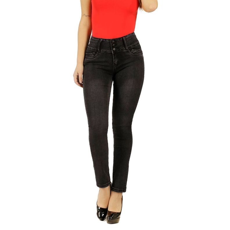 Jeans Pitillo Push Up Levanta Cola Corte Colombiano Calce Perfecto Gris Oscuro-2