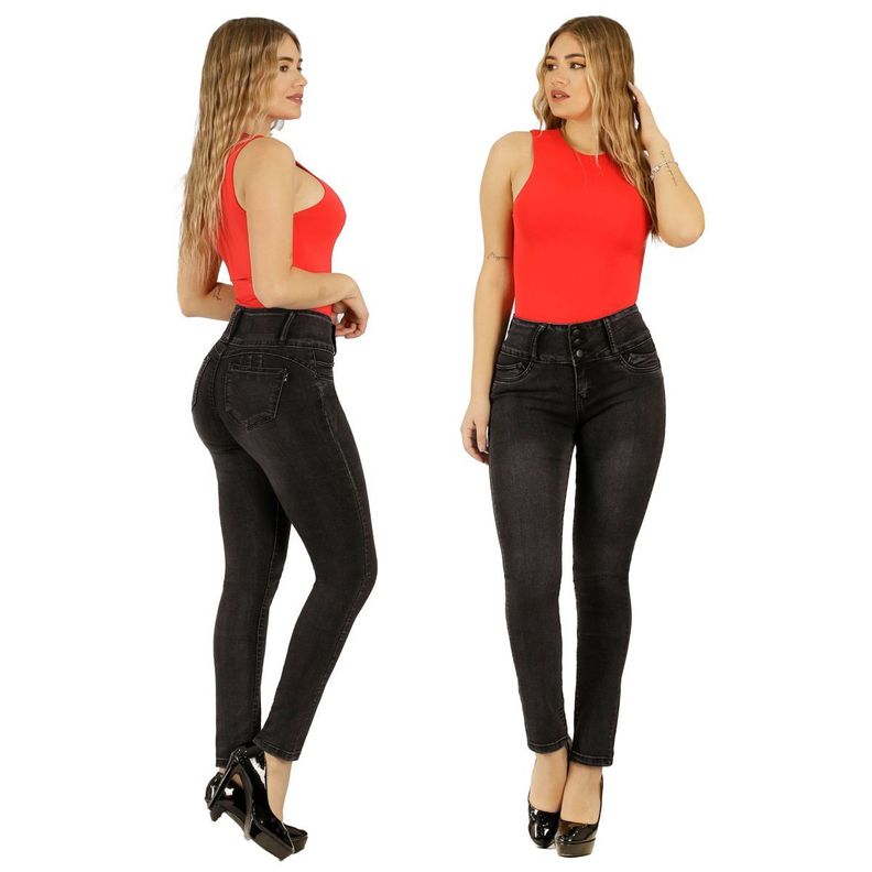 Jeans Pitillo Push Up Levanta Cola Corte Colombiano Calce Perfecto Gris Oscuro-3