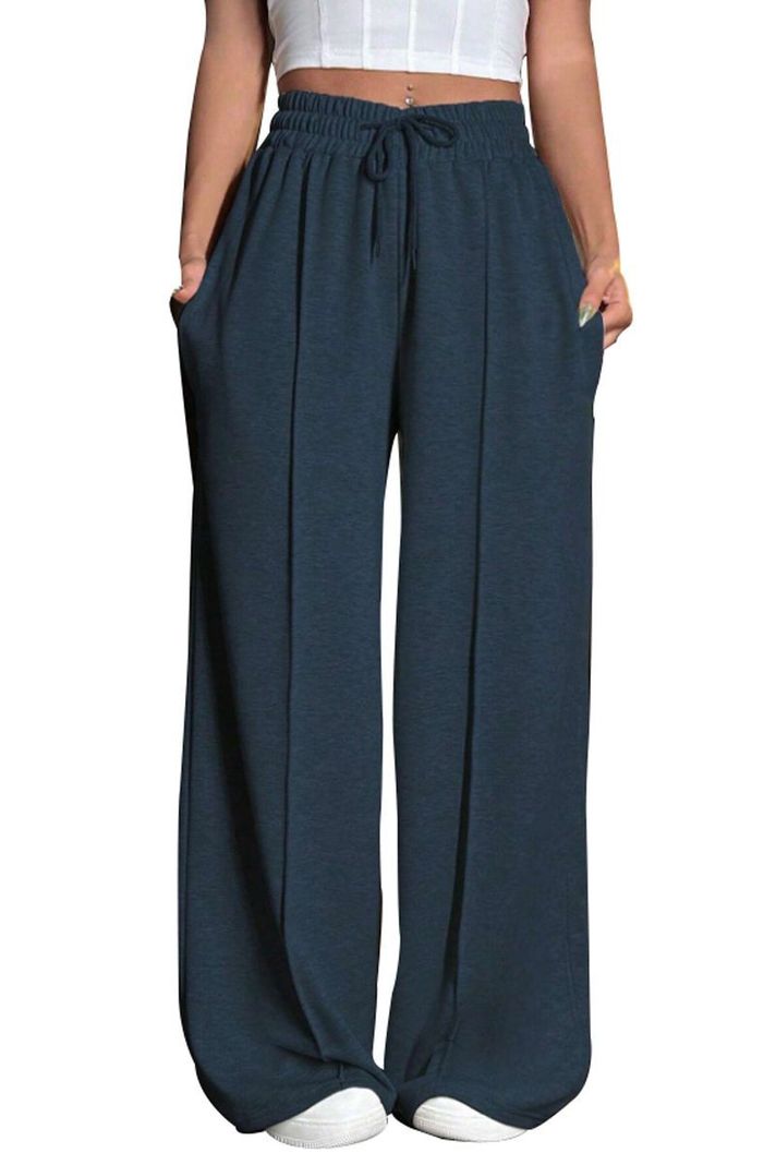 Pantalón Buzo Algodón Palazzo Con Polar Elasticados Wide Leg -0