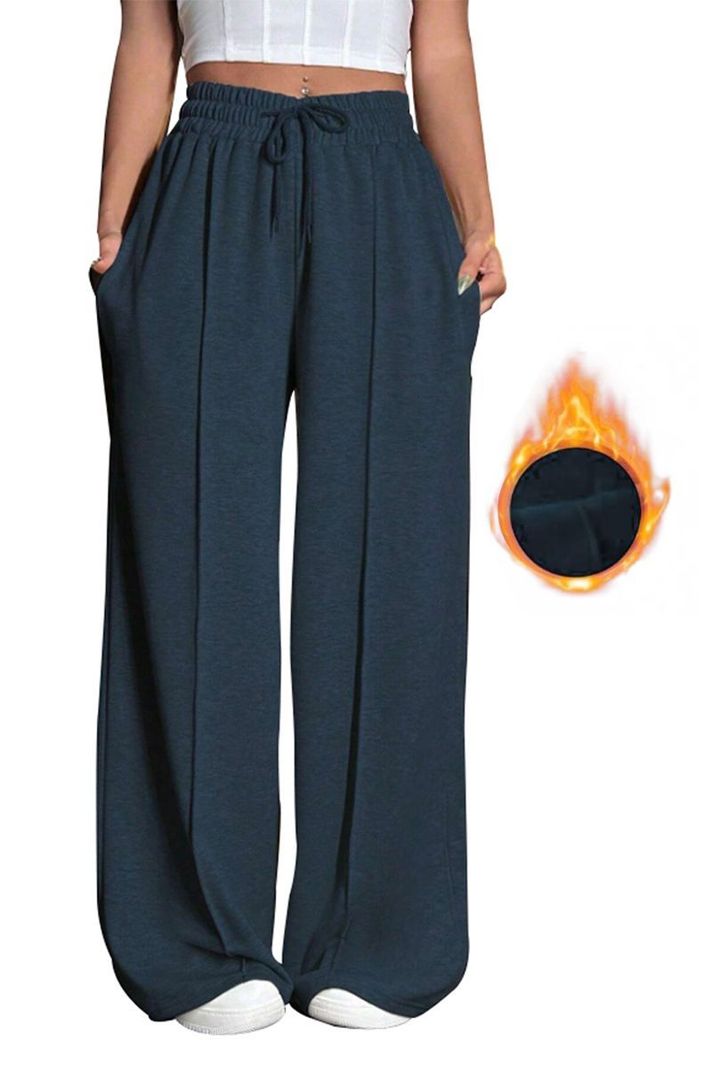Pantalón Buzo Algodón Palazzo Con Polar Elasticados Wide Leg -2