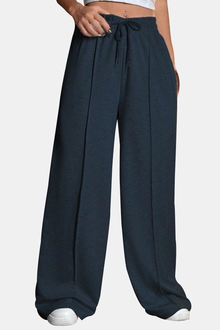 Pantalón Buzo Algodón Palazzo Con Polar Elasticados Wide Leg -3