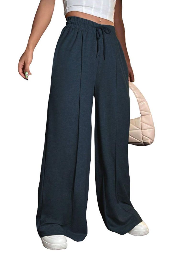 Pantalón Buzo Algodón Palazzo Con Polar Elasticados Wide Leg -4