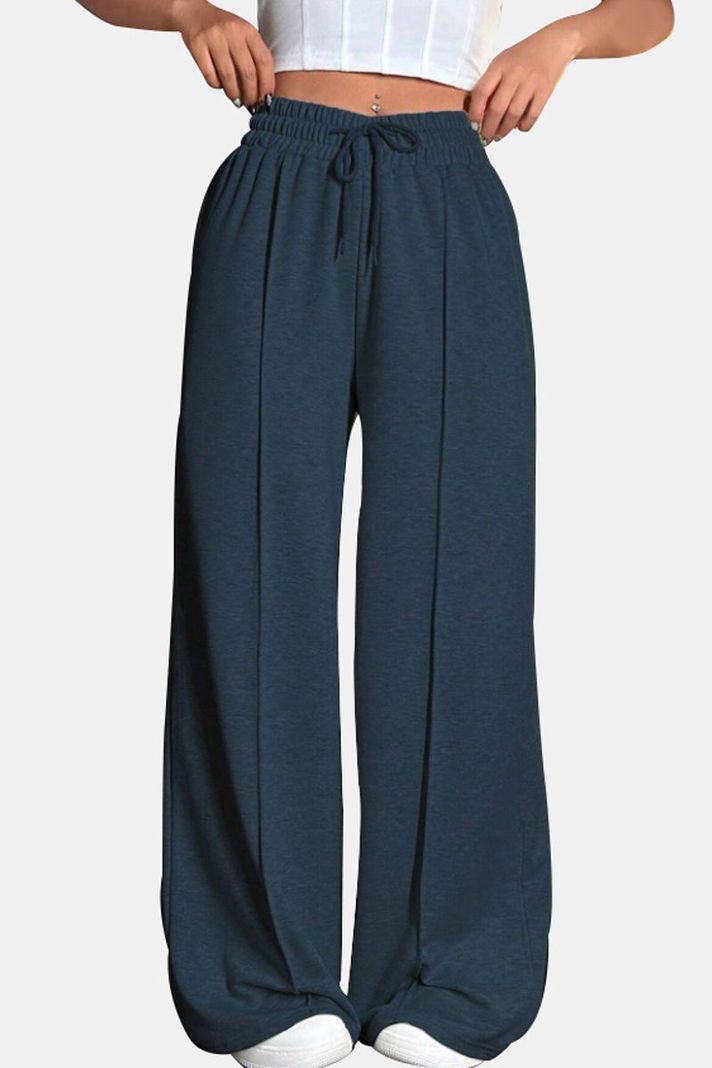 Pantalón Buzo Algodón Palazzo Con Polar Elasticados Wide Leg -5