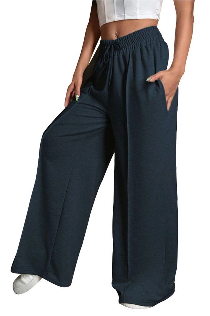 Pantalón Buzo Algodón Palazzo Con Polar Elasticados Wide Leg -6